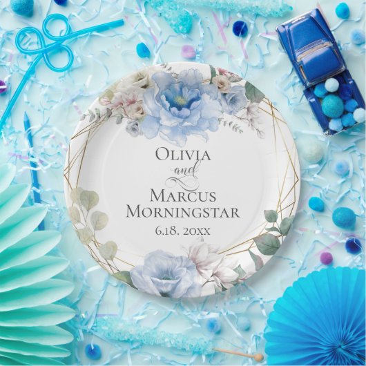スカイブルーマグノリアと牡丹結婚夏 ペーパープレート (パーティー)