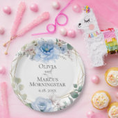 スカイブルーマグノリアと牡丹結婚夏 ペーパープレート (パーティー)