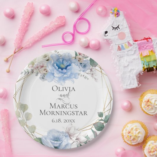 スカイブルーマグノリアと牡丹結婚夏 ペーパープレート (パーティー)