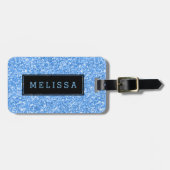 スカイブルーモダングリッターテクスチャモノグラム ラゲッジタグ (正面横)
