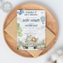 スカイブルーモダンホワイトテディベアフローラデザイン 招待状