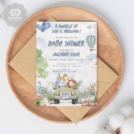 スカイブルーモダンホワイトテディベアフローラデザイン 招待状