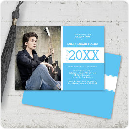 スカイブルーモダン写真の卒業発表 案内状