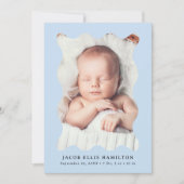 スカイブルーモダン波形フレーム2フォト誕生 案内状 (正面)