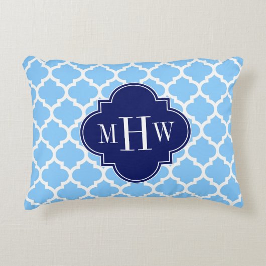 スカイブルーモロッコ#5ネイビーブルー3イニシャルモノグラム アクセントクッション (正面)