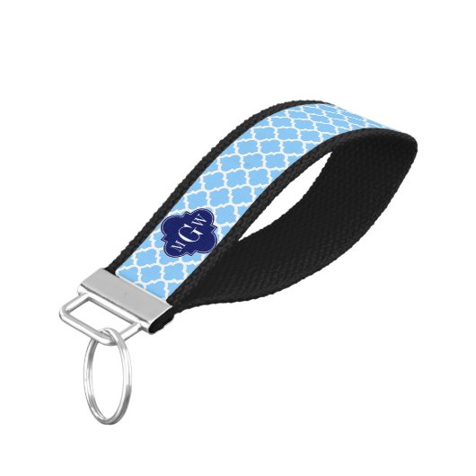 スカイブルーモロッコ#5ネイビーブルー3イニシャルモノグラム リストバンドキーホルダー (アングル下)