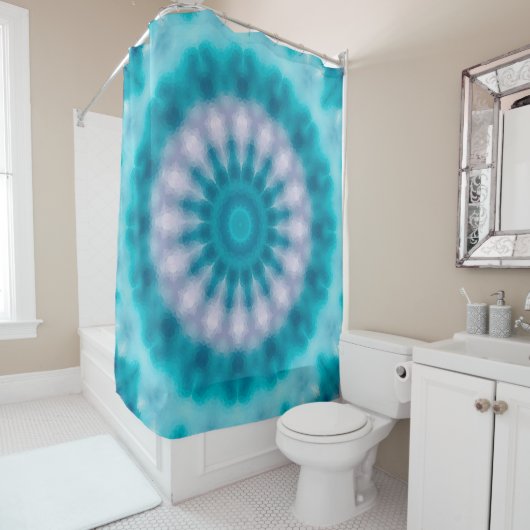 スカイブルー万華鏡のように千変万化するパターン シャワーカーテン (インサイチュ)