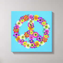スカイブルー上のピースサインフローラ キャンバスプリント