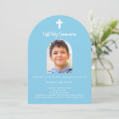 スカイブルー写真のアーチ少年ファースト・ホリー・コミュニオン 招待状 (スタンド正面)