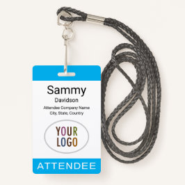 スカイブルー出席者バッジロゴランヤードクリップリール バッジ