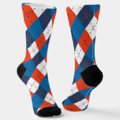 スカイブルー名門私立校風のネイビーブルーオレンジホワイトアーガイル ソックス (傾斜あり)