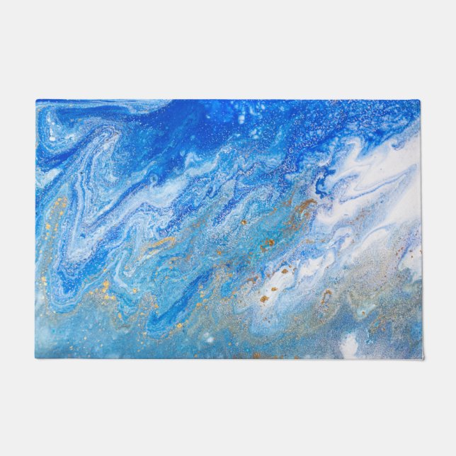 スカイブルー大理石 ドアマット (正面)