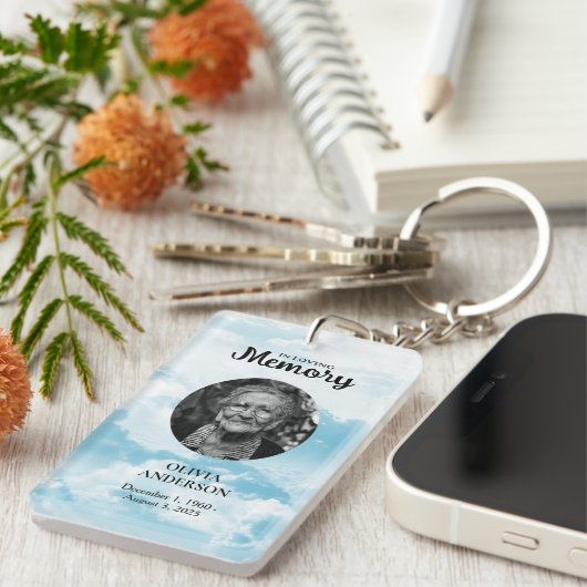 スカイブルー天国メモリアル祈りの言葉写真 キーホルダー (正面右)