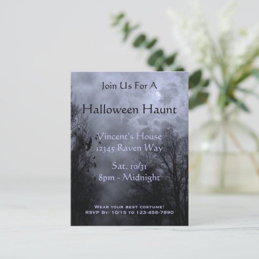 スカイブルー幽霊のよく出るミストハローウィンパーティはがき インビテーションポストカード (スタンド正面)