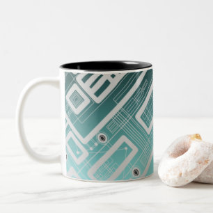 スカイブルー幾何回路基板 ツートーンマグカップ