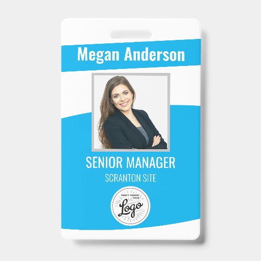 スカイブルー従業員フォトIDバッジ バッジ (Front)