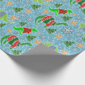 スカイブルー恐竜のクリスマス ラッピングペーパー (角)