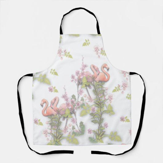 スカイブルー曇りとフラミンゴのリピートプリント エプロン (正面)