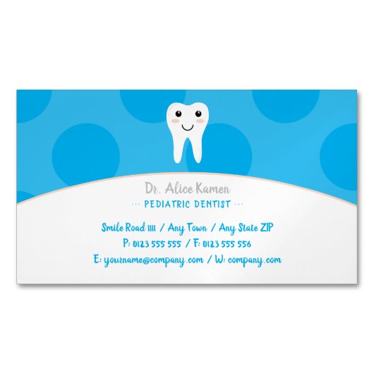 スカイブルー歯科子供へ医 |小児歯科医 マグネット名刺 (正面)