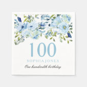 スカイブルー水彩花100th誕生日パーティー スタンダードカクテルナプキン (正面)