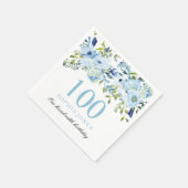 スカイブルー水彩花100th誕生日パーティー スタンダードカクテルナプキン (角)