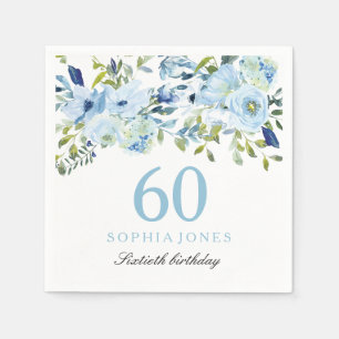 スカイブルー水彩花60th誕生日パーティー スタンダードカクテルナプキン