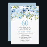 スカイブルー水彩花60th誕生日パーティー 招待状<br><div class="desc">スカイブルーウォーターカラーフラワーズ60thバースデーパーティーへの招待ニッチとネストストアのマッチングコレクションを参照</div>