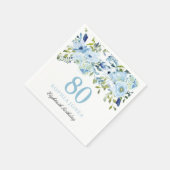 スカイブルー水彩花80th誕生日パーティー スタンダードカクテルナプキン (角)