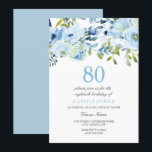 スカイブルー水彩花80th誕生日パーティー 招待状<br><div class="desc">スカイブルーウォーターカラーフラワーズ80th Birthday Party Invitationニッチとネストストアのマッチングコレクションを参照</div>