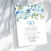 スカイブルー水彩花90th誕生日パーティー 招待状