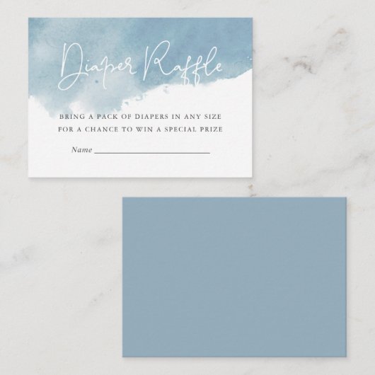スカイブルー水彩赤ちゃんシャワーおむつラッフルカード エンクロージャーカード (正面/裏面)