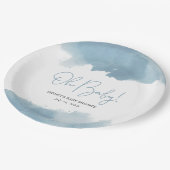 スカイブルー水彩赤ちゃんシャワー ペーパープレート (アングル)