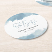 スカイブルー水彩赤ちゃんシャワー ラウンドペーパーコースター (アングル)