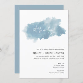 スカイブルー水彩赤ちゃんシャワー（郵便） 招待状