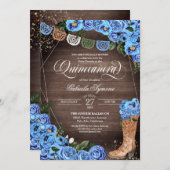 スカイブルー素朴カントリーチャラブーツキンセアニラ 招待状 (正面/裏面)