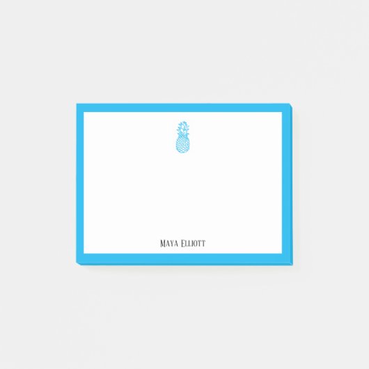 スカイブルー縁どパイナップルと名前つき白 ポストイット (正面)