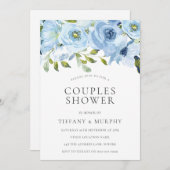 スカイブルー花カップルのシャワー 招待状 (正面/裏面)