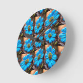 スカイブルー花パターン ラウンド壁時計 (傾斜)