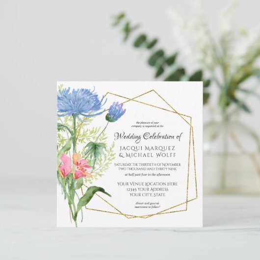 スカイブルー赤面ピシンプルンクモダンフローラ結婚ズ 招待状 (スタンド正面)