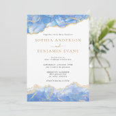 スカイブルー金ゴールドアゲモダンテ結婚ィーズ 招待状 (スタンド正面)