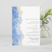 スカイブルー金ゴールドアゲモダンテ結婚ィーズ 招待状 (スタンド正面)