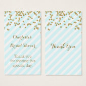 スカイブルー金ゴールドストライプブライダルシャワーメッセージカード (正面&裏面)
