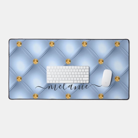 スカイブルー金ゴールドダイヤモンドタフテッド名前をカスタムする デスクマット (キーボード&マウス)