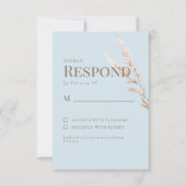 スカイブルー金ゴールド文字ボホウェディングRSVP 出欠カード (正面)