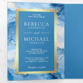 スカイブルー金ゴールド流体インクQRコー結婚ド 三つ折り招待状 (内部最初)