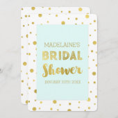 スカイブルー金ゴールド紙吹雪ブライダルシャワー招待状 招待状 (正面/裏面)