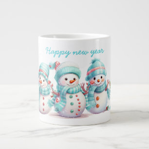 スカイブルー霜の降りた雪だるま ジャンボコーヒーマグカップ