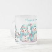 スカイブルー霜の降りた雪だるま フロストグラスマグカップ (正面左)