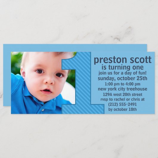 スカイブルー1はおもしろいの写真の最初誕生会です 招待状 (正面/裏面)