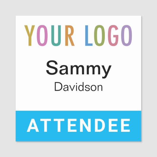 スカイブルー2x2出席者バッジロゴピンまたはマグネット 名札 (正面)